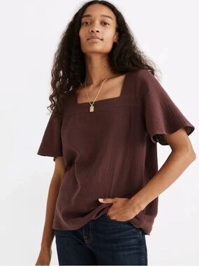 Madewell Lightspun Harlow Square-Neck 100% Cotton Gauze Top